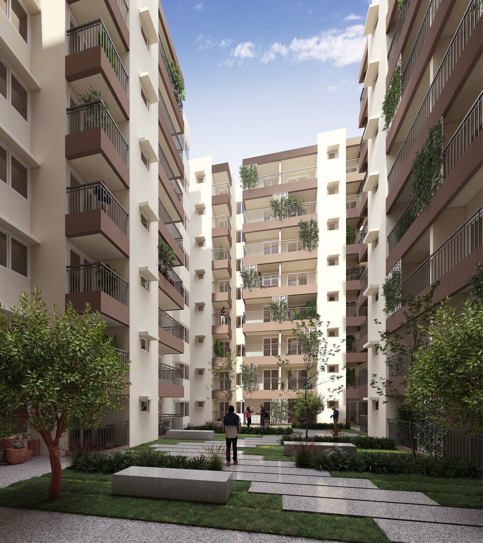 Landscaped courtyard at Green Boulevard residential complex